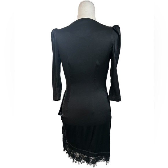 Yoana Baraschi Black Faux Wrap Silk Blend Dress with Lace - Picture 6 of 9